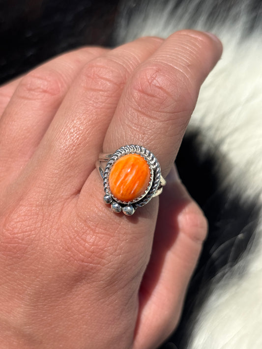 Native American, Hand-Made, Spiny Oyster & Sterling Silver Ring