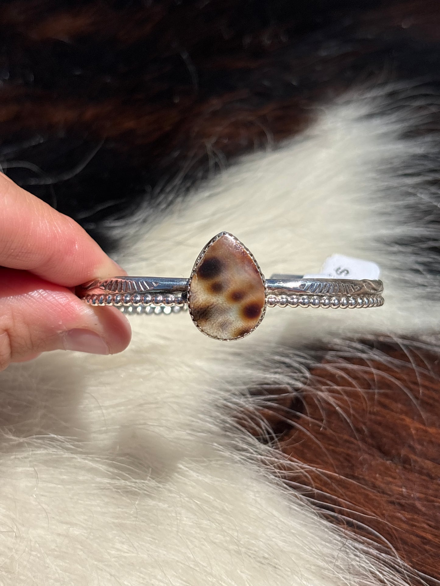 Native American, Handmade, Cowrie & Sterling Silver Cuff