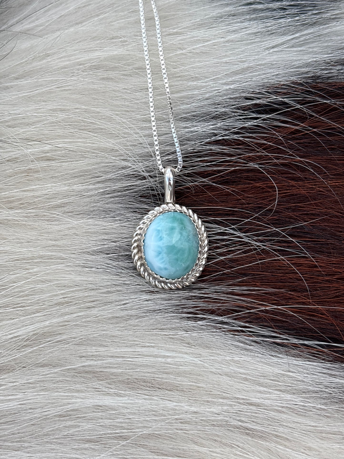 Native American, Hand-Made, Larimar & Sterling Silver Necklace
