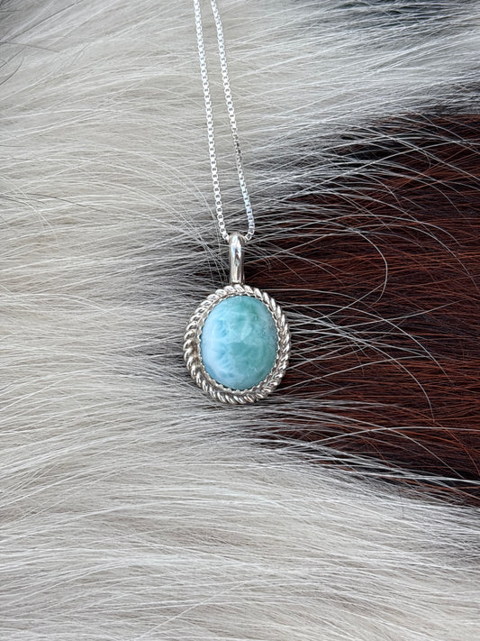 Native American, Hand-Made, Larimar & Sterling Silver Necklace