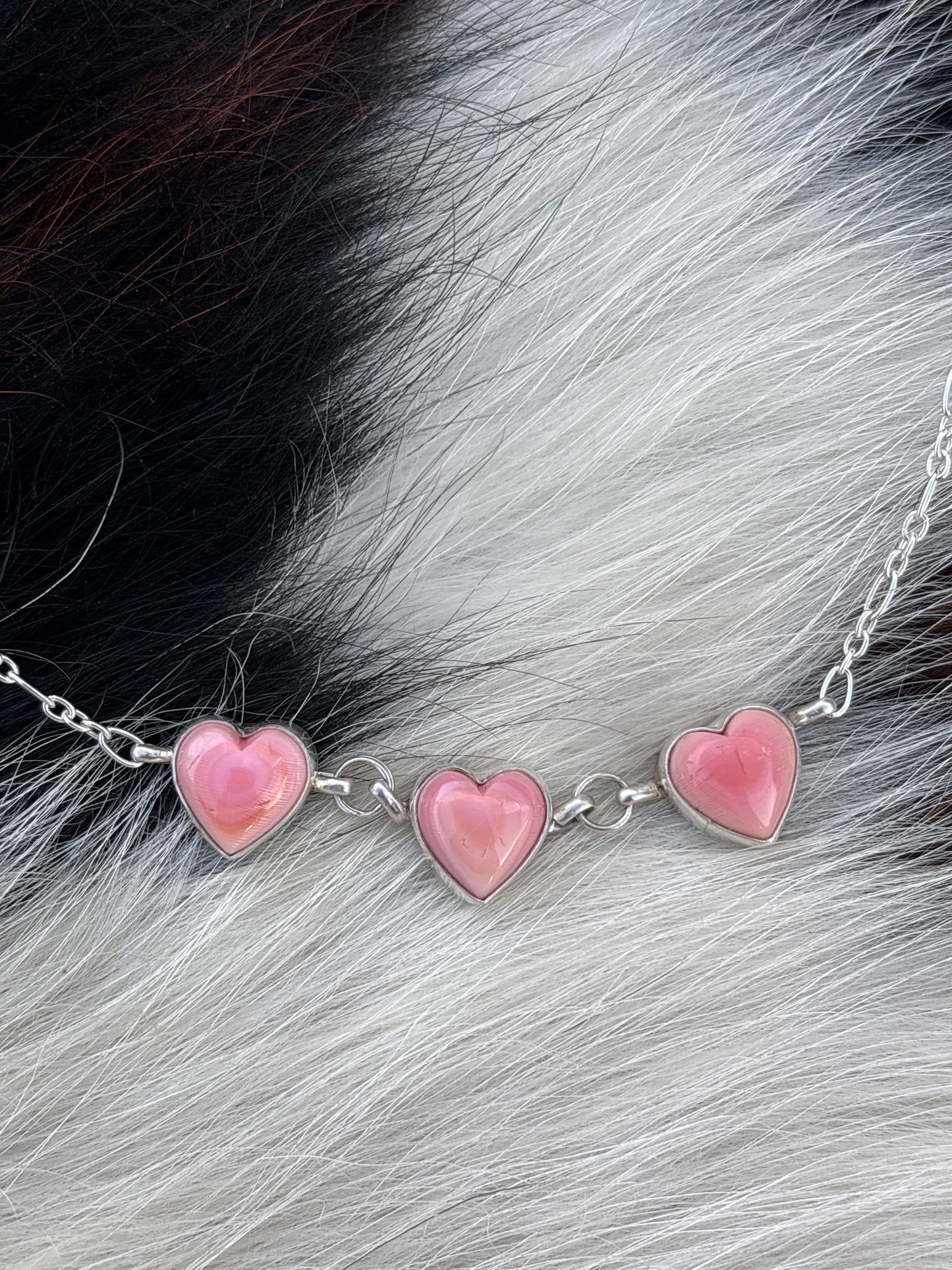 Native American, Hand-Made, Pink Conch & Sterling Silver  Choker Style Necklace