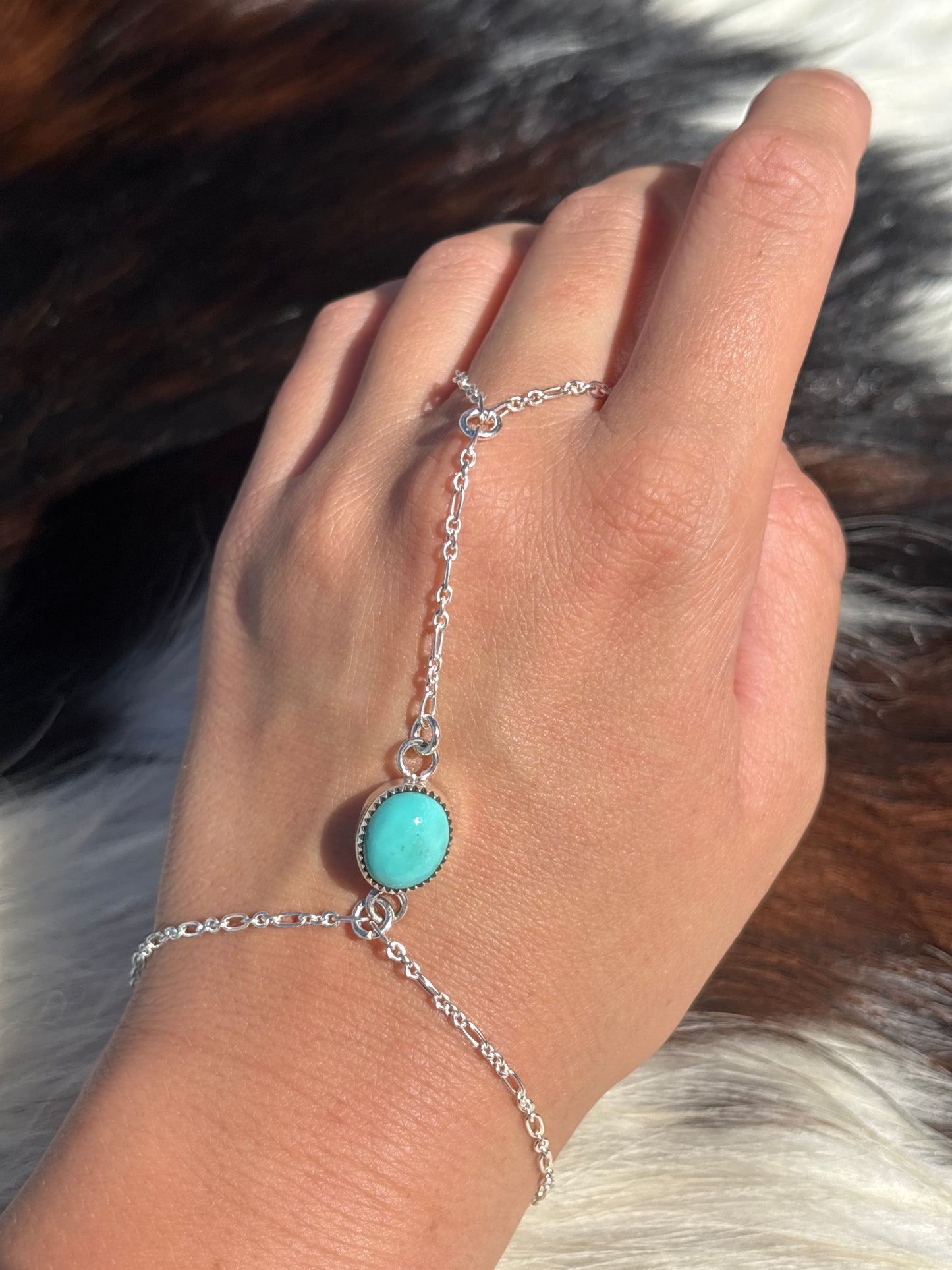 Native American, Handmade, Turquoise & Sterling Silver Hand Chain #4