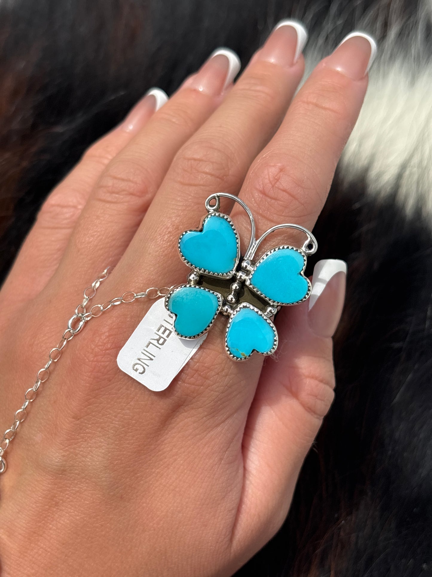 Native American, Hand-Made, Turquoise & Sterling Silver Butterfly Ring