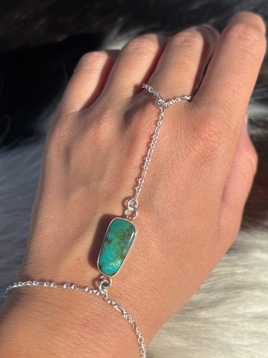 Native American, Handmade, Turquoise & Sterling Silver Hand Chain #15