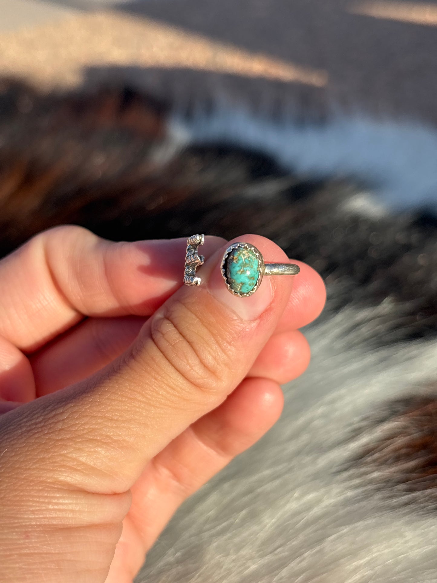 Native American, Hand-Made, Turquoise & Sterling Silver Adjustable Initial Ring