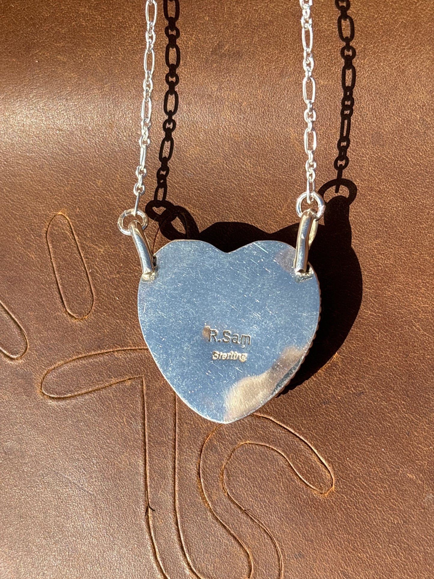 Native American, Hand-Made, Turquoise & Sterling Silver Heart Necklace