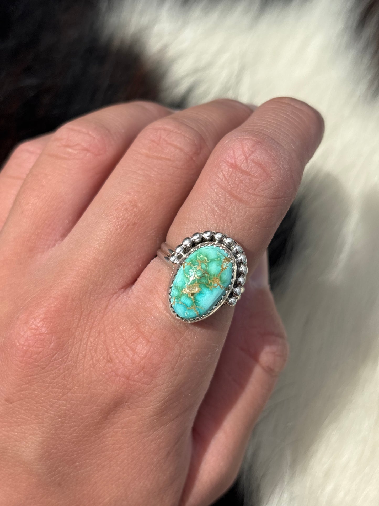 Native American, Hand-Made, Emerald Valley Turquoise & Sterling Silver Ring