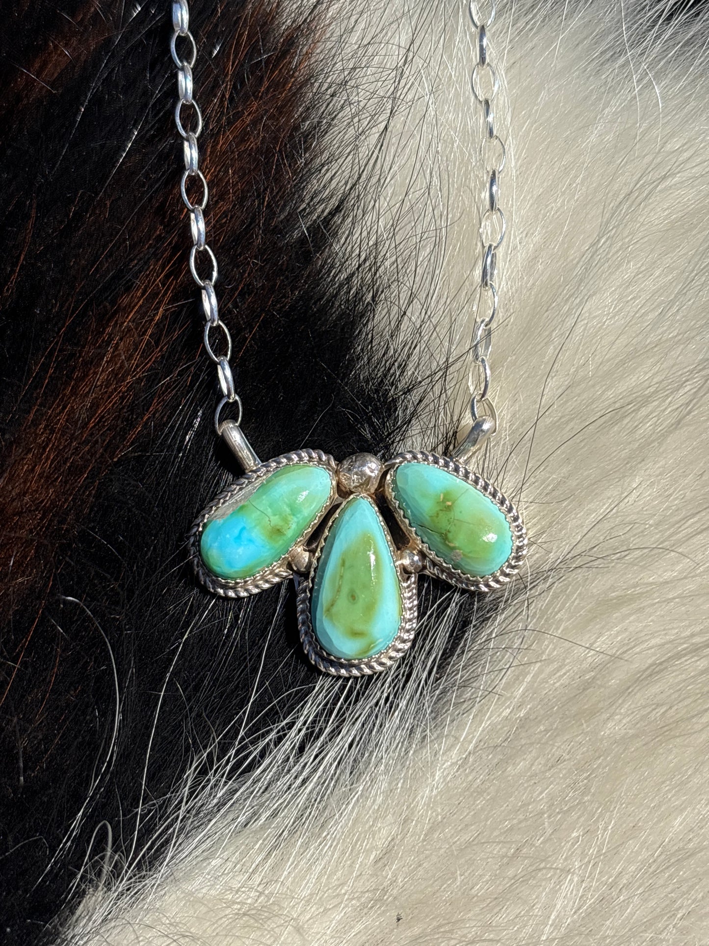Native American, Hand-Made, Turquoise, Pink Conch & Sterling Silver Necklace