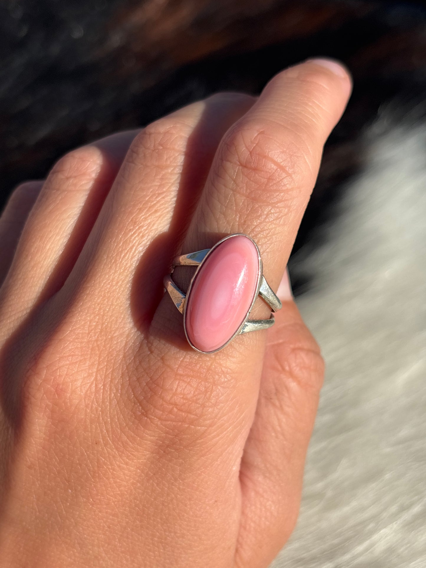 Native American, Hand-Made, Pink Conch & Sterling Silver Ring