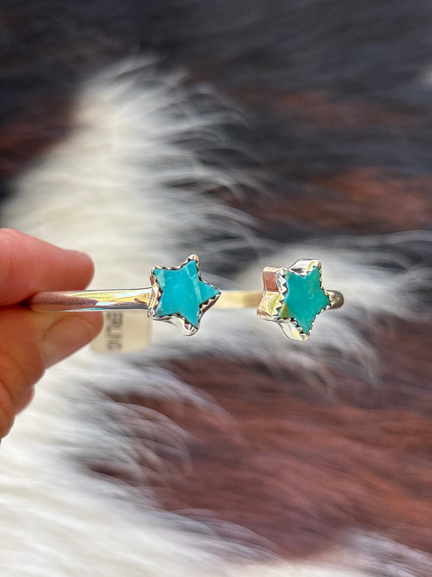 Native American, Handmade, Turquoise & Sterling Silver Star Cuff