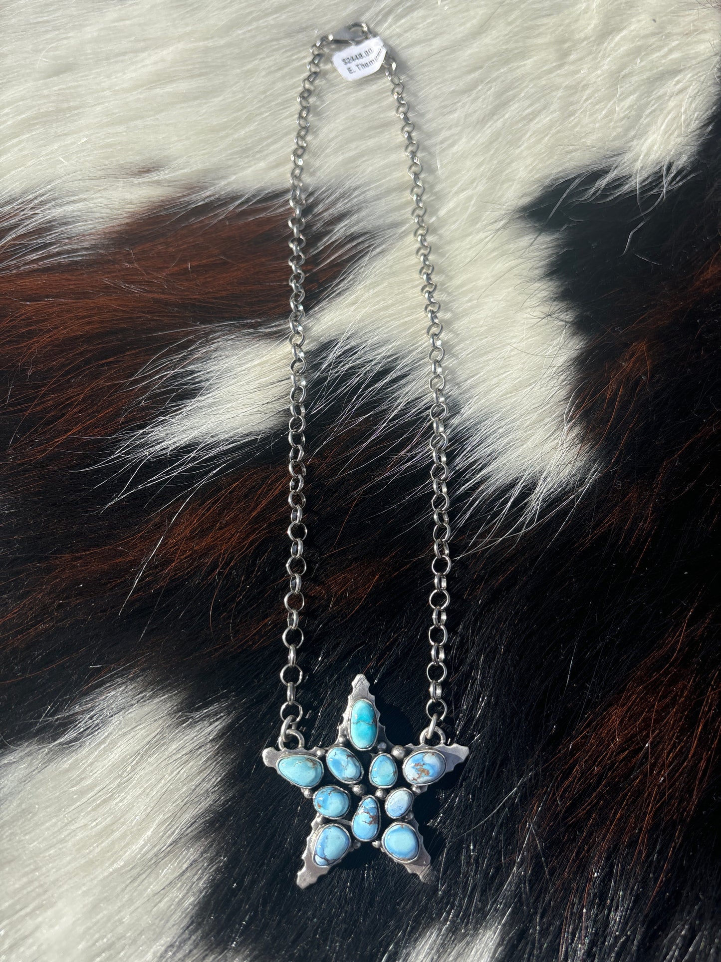 Native American, Hand-Made, Golden Hills & Sterling Silver Star Necklace