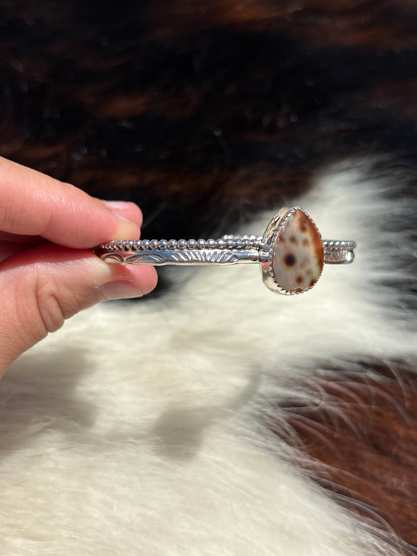 Native American, Handmade, Cowrie & Sterling Silver Cuff