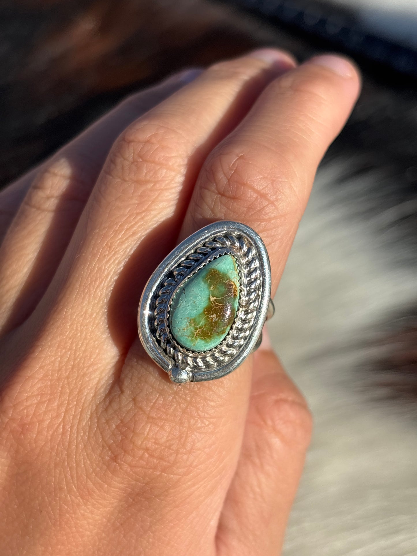 Native American, Hand-Made, Sonoran Gold Turquoise & Sterling Silver Ring