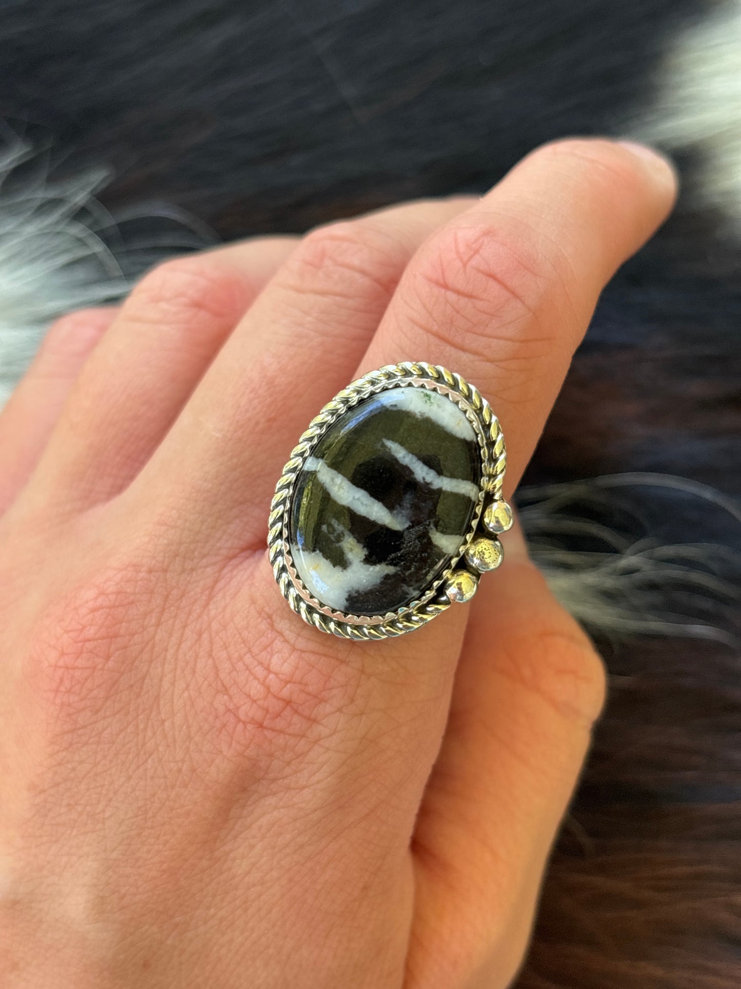 Native American, Hand-Made, Zebra Jasper & Sterling Silver Ring
