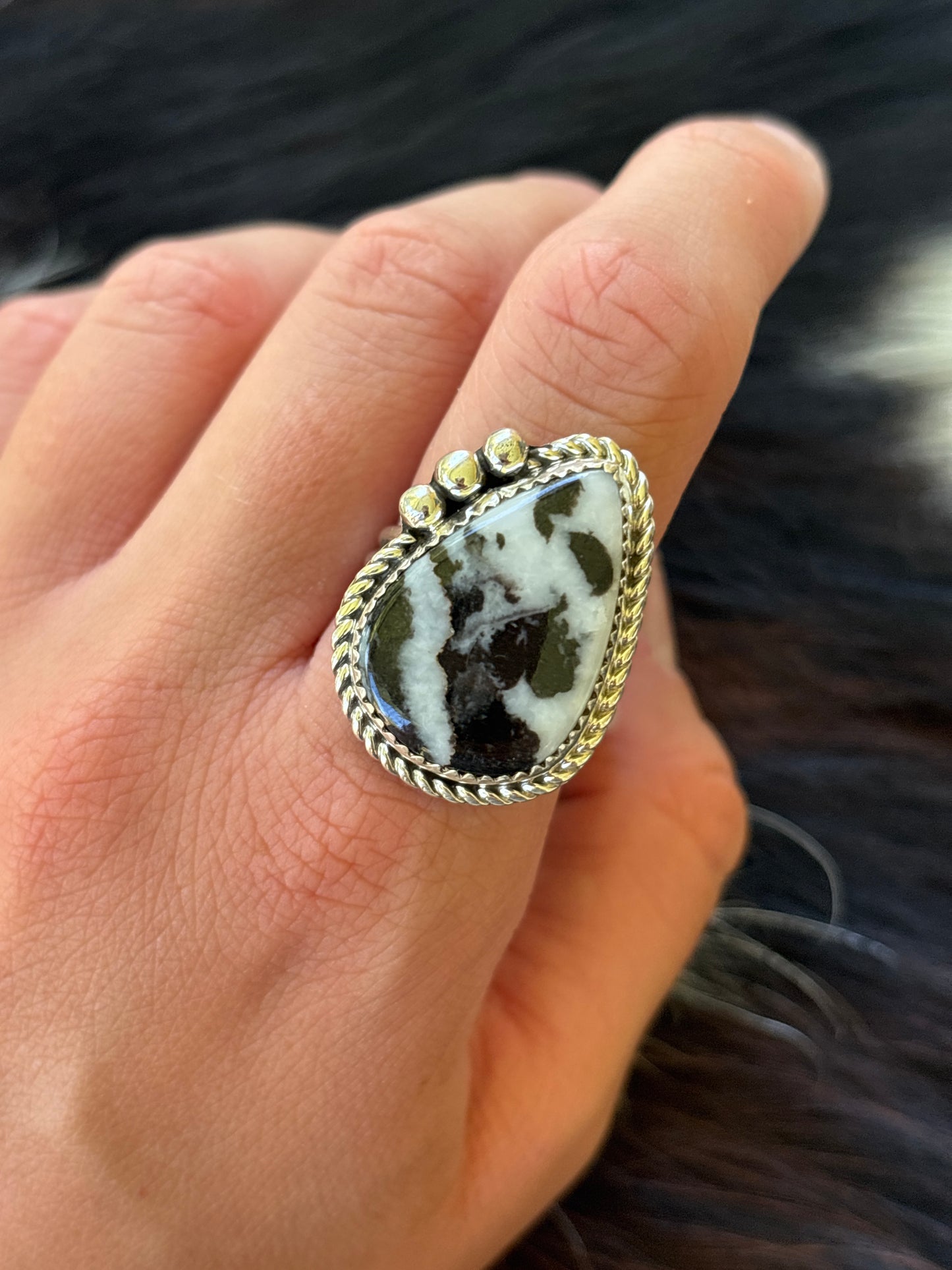Native American, Hand-Made, Zebra Jasper & Sterling Silver Ring