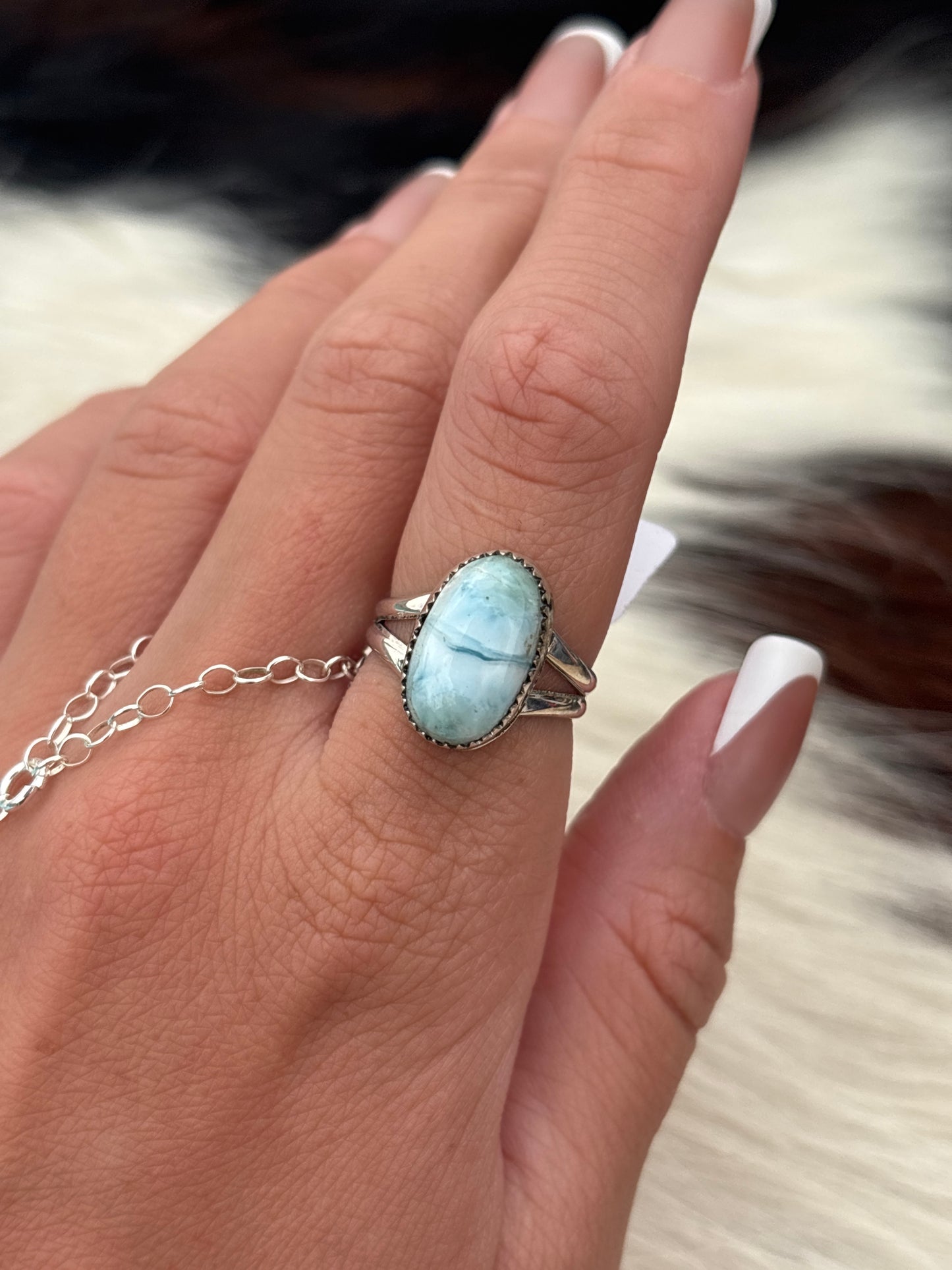 Native American, Hand-Made, Larimar & Sterling Silver Ring