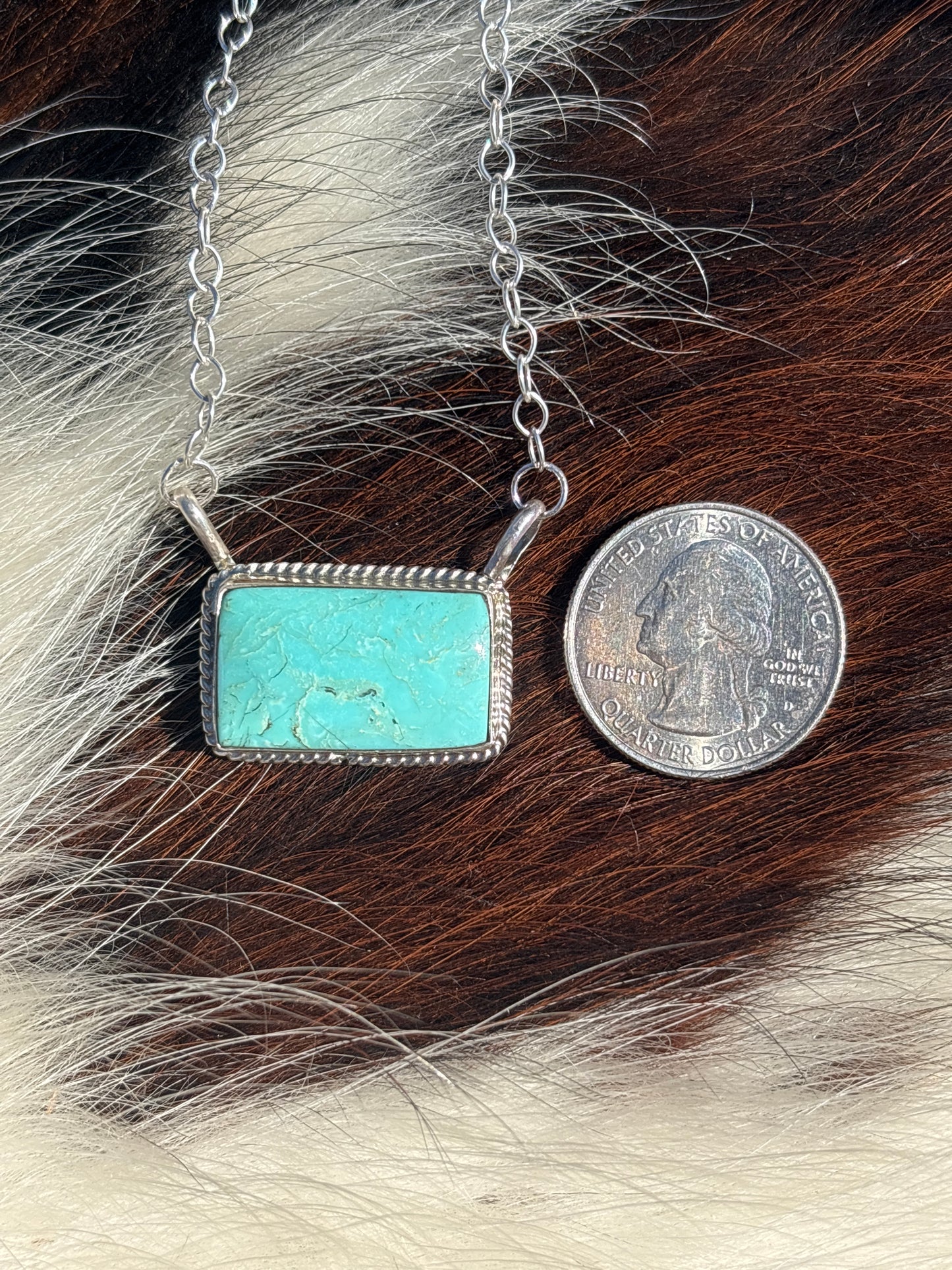 Native American, Hand-Made, Turquoise & Sterling Silver Bar Necklace