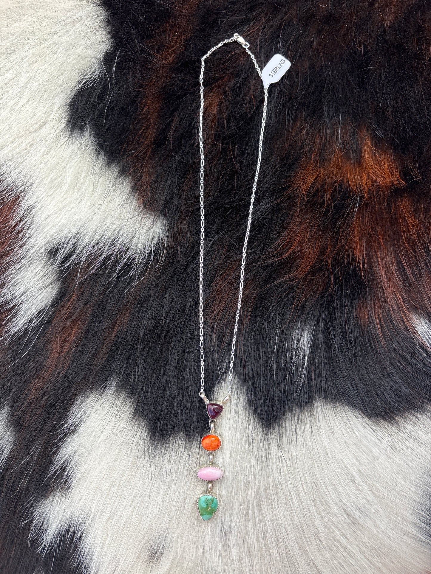 Native American, Hand-Made, Multi-stone & Sterling Silver Necklace