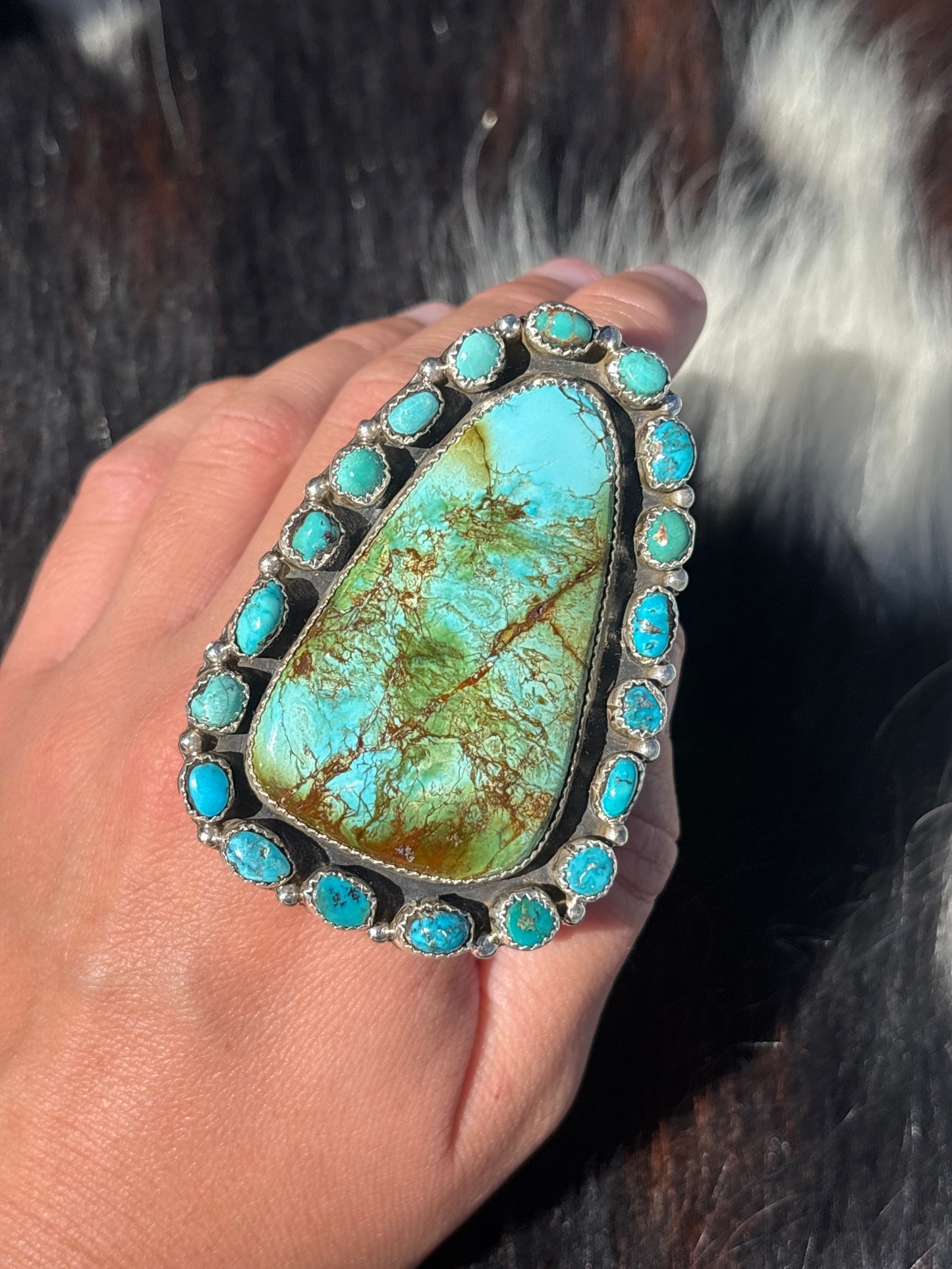 Native American, Hand-Made, Sonoran Gold Turquoise & Sterling Silver Ring