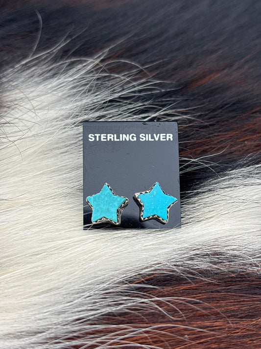 Native Made, Turquoise & Sterling Silver Star Earrings