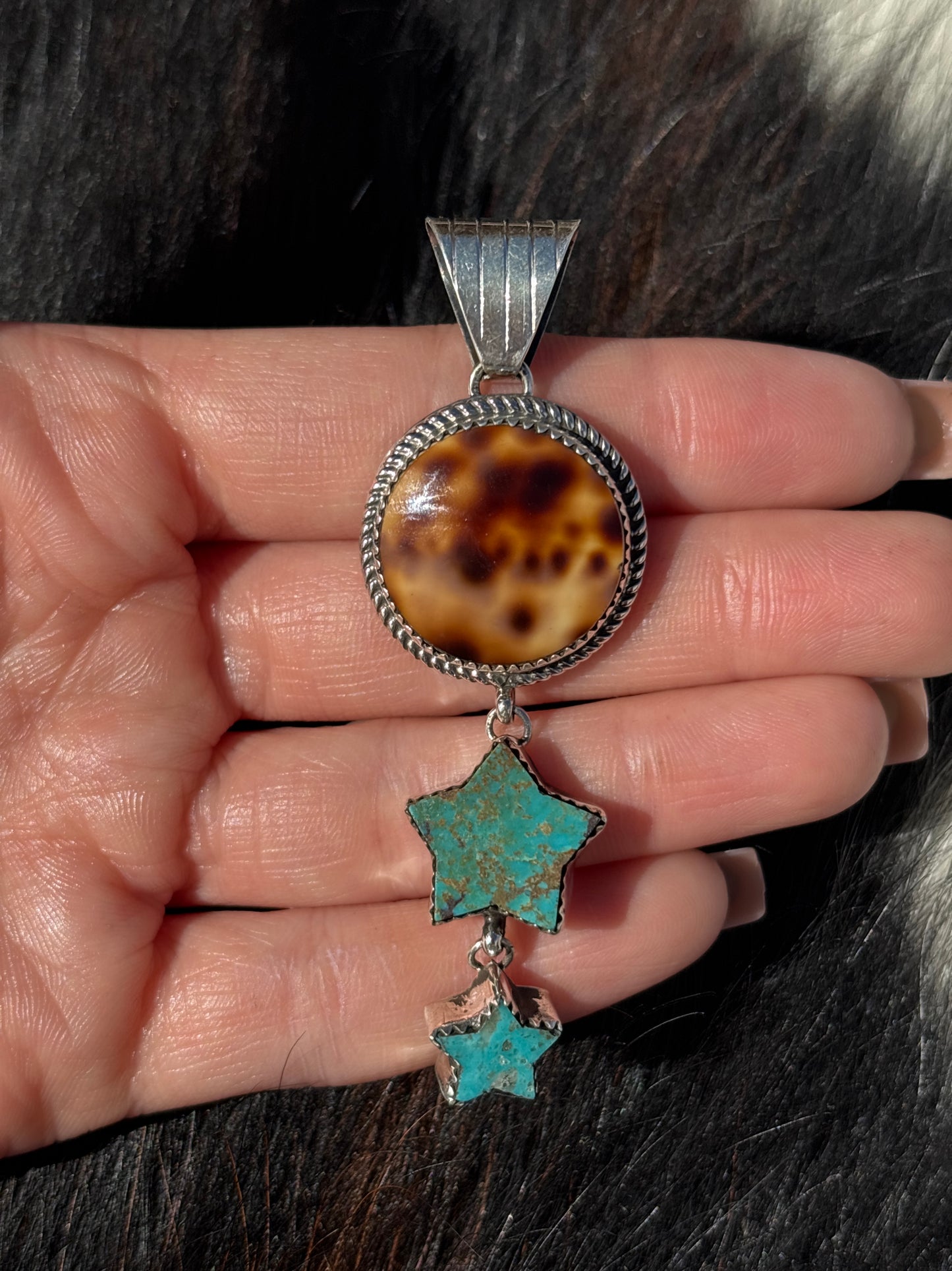 Native American, Hand-Made, Cowrie, Turquoise & Sterling Silver Necklace