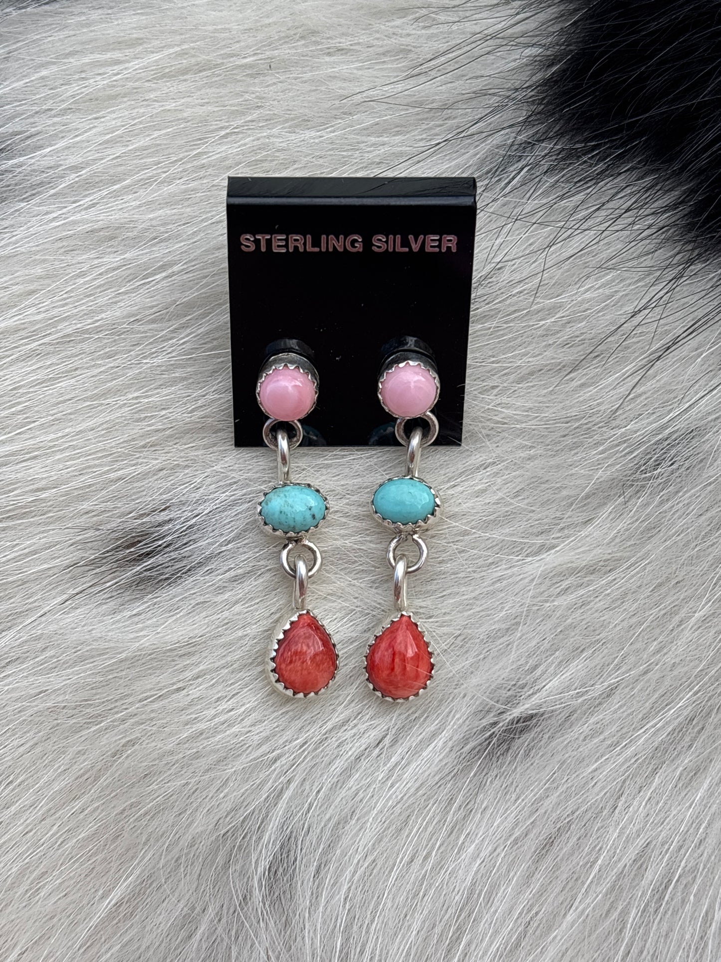 Native Made, Multi-stone & Sterling Silver Earrings