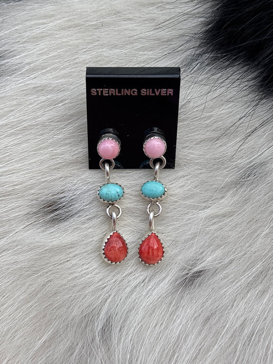 Native Made, Multi-stone & Sterling Silver Earrings