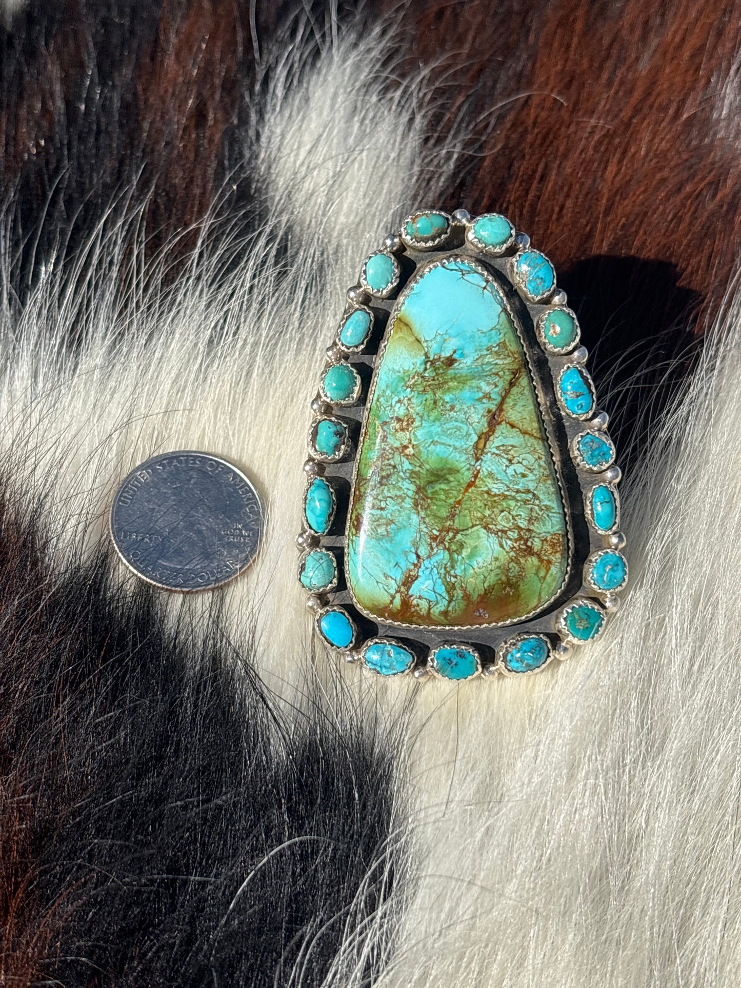 Native American, Hand-Made, Sonoran Gold Turquoise & Sterling Silver Ring