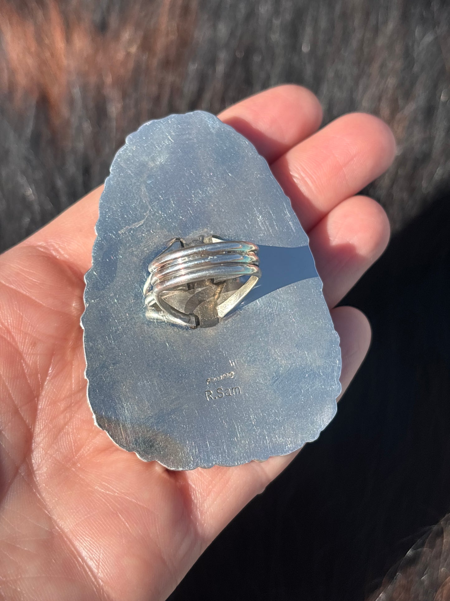 Native American, Hand-Made, Sonoran Gold Turquoise & Sterling Silver Ring