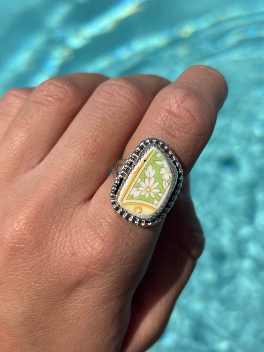 Native American, Hand-Made, Porcelain & Sterling Silver Ring