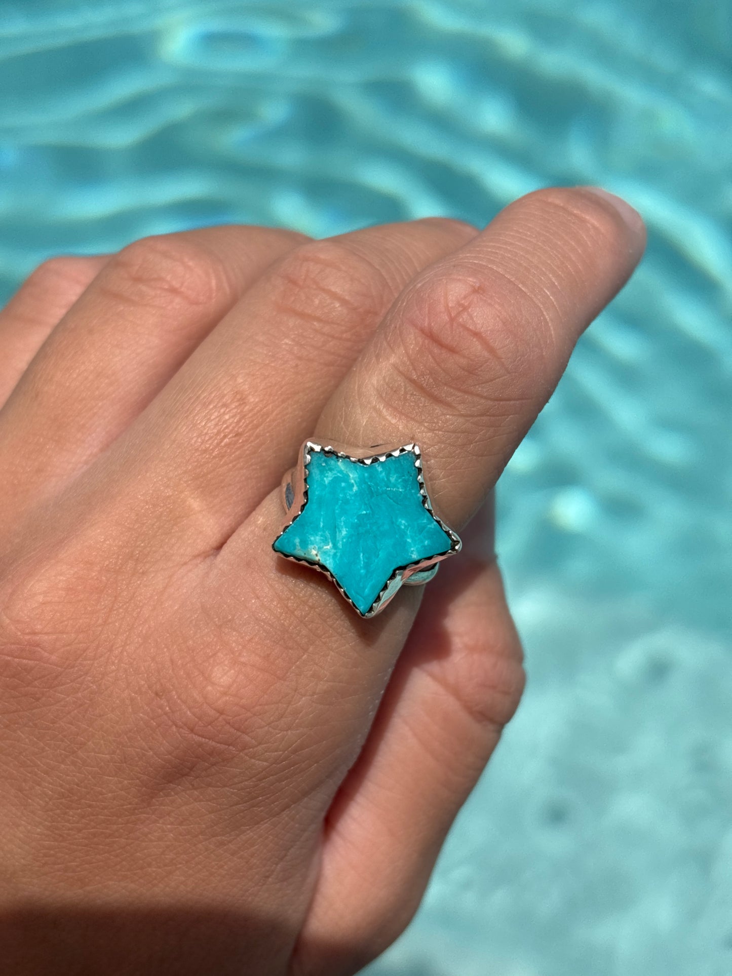 Native American, Hand-Made, Turquoise & Sterling Silver Star Ring
