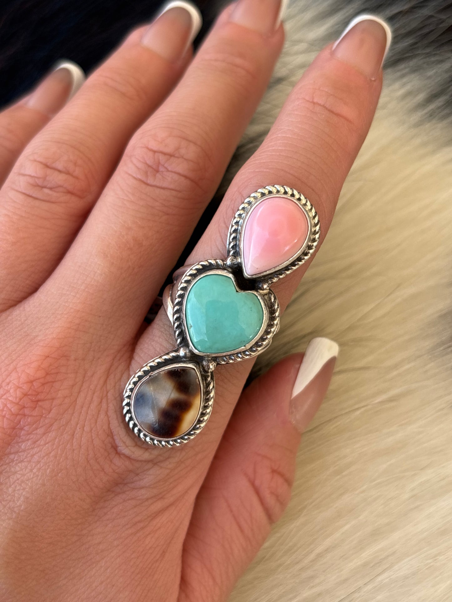 Native American, Hand-Made, Multi-stone & Sterling Silver Ring