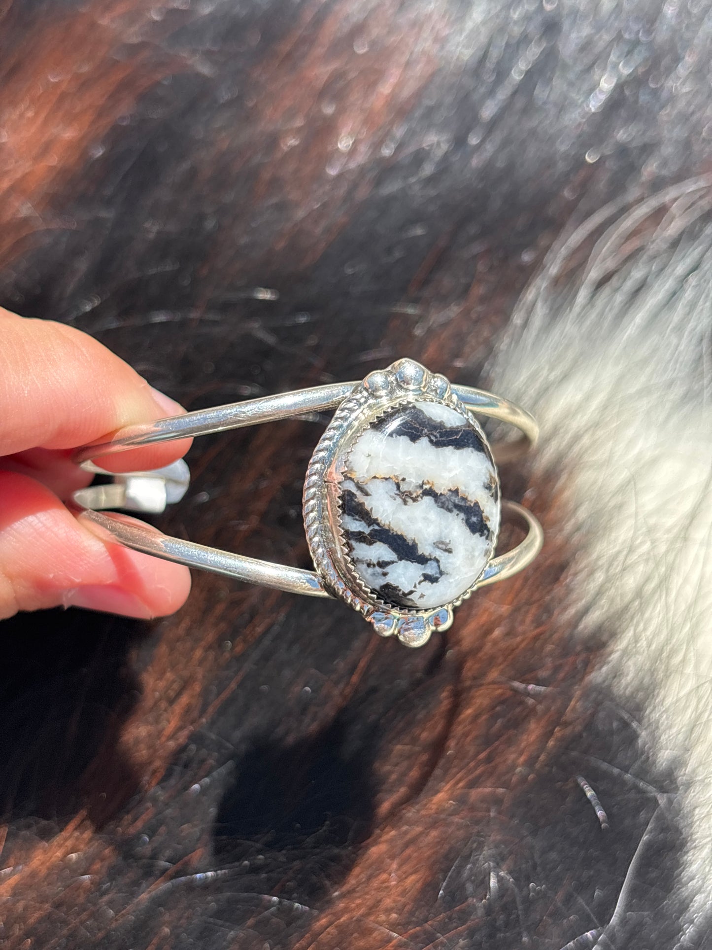 Native American, Handmade, Zebra Jasper & Sterling Silver Cuff