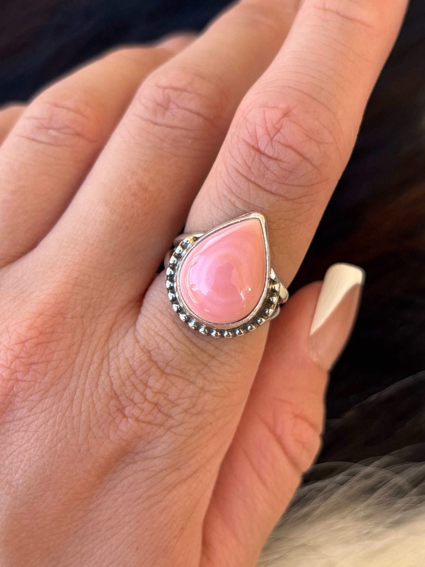 Native American, Hand-Made, Pink Conch & Sterling Silver Ring