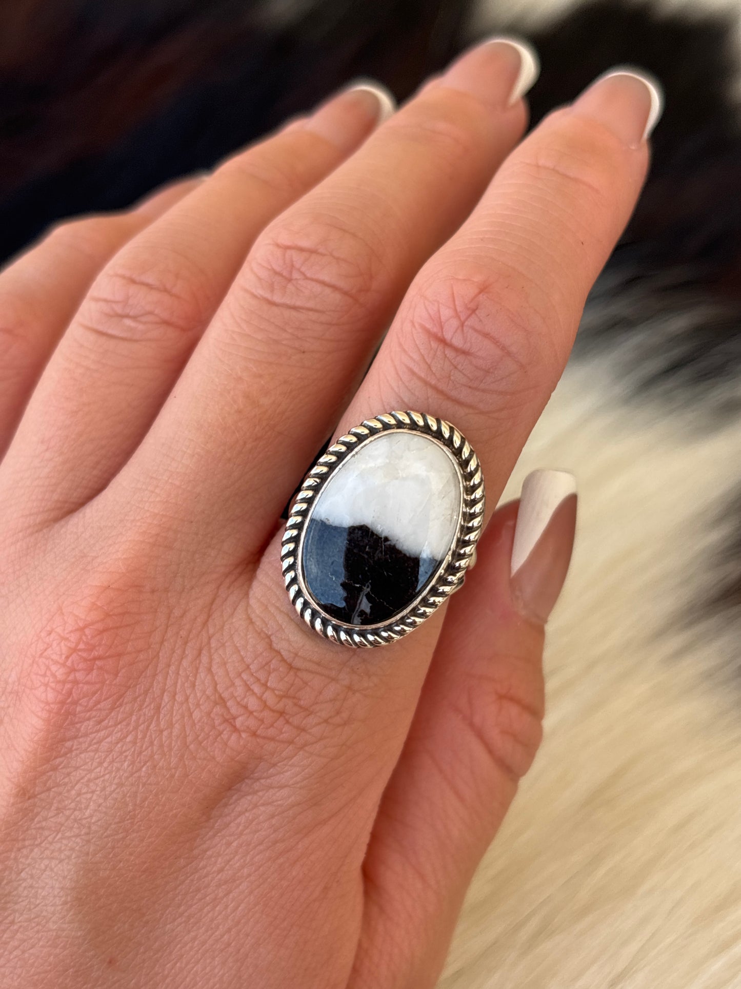 Native American, Hand-Made, Zebra Jasper & Sterling Silver Ring