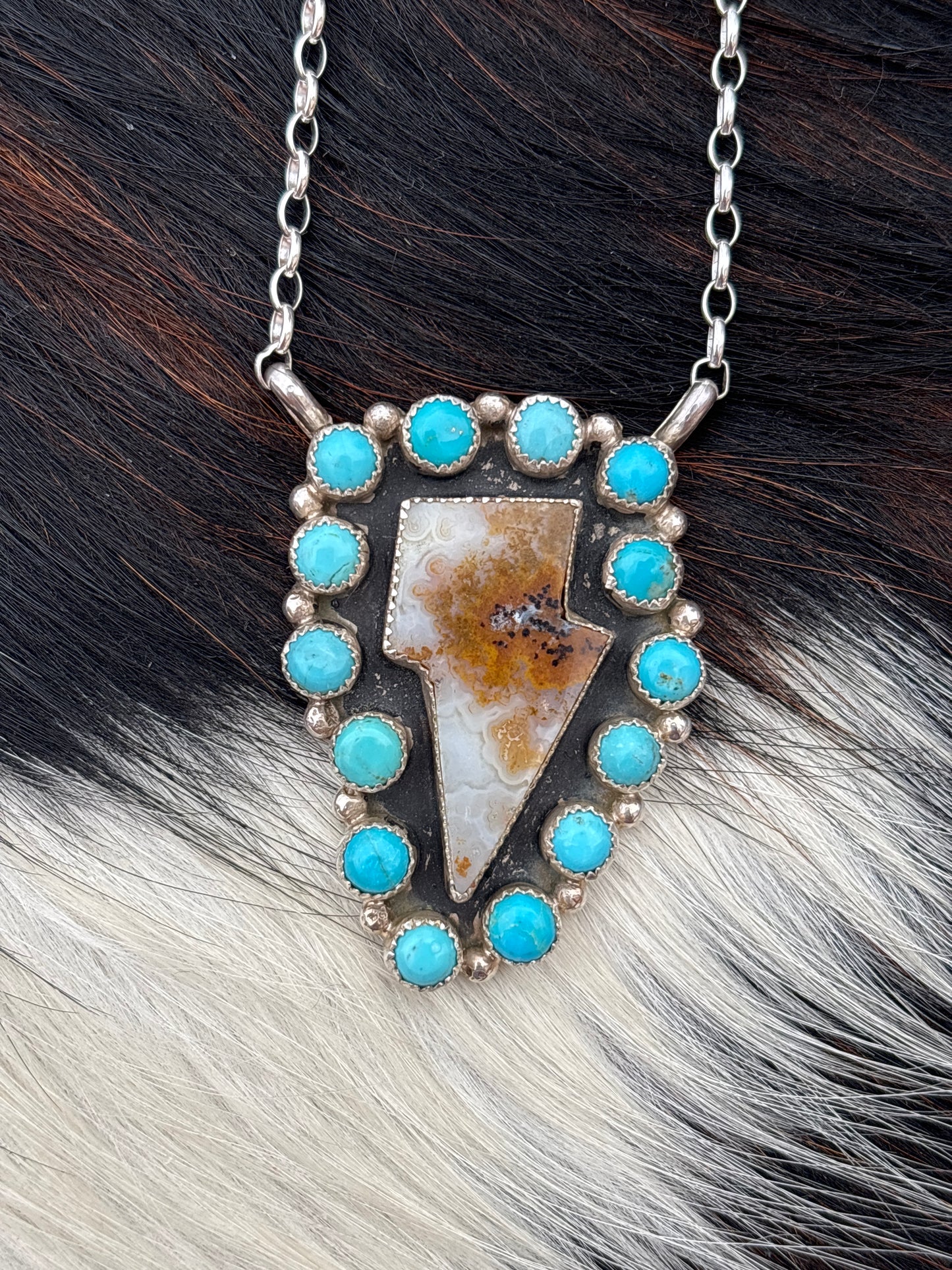 Native American, Hand-Made, Zebra Jasper, Turquoise & Sterling Silver Necklace