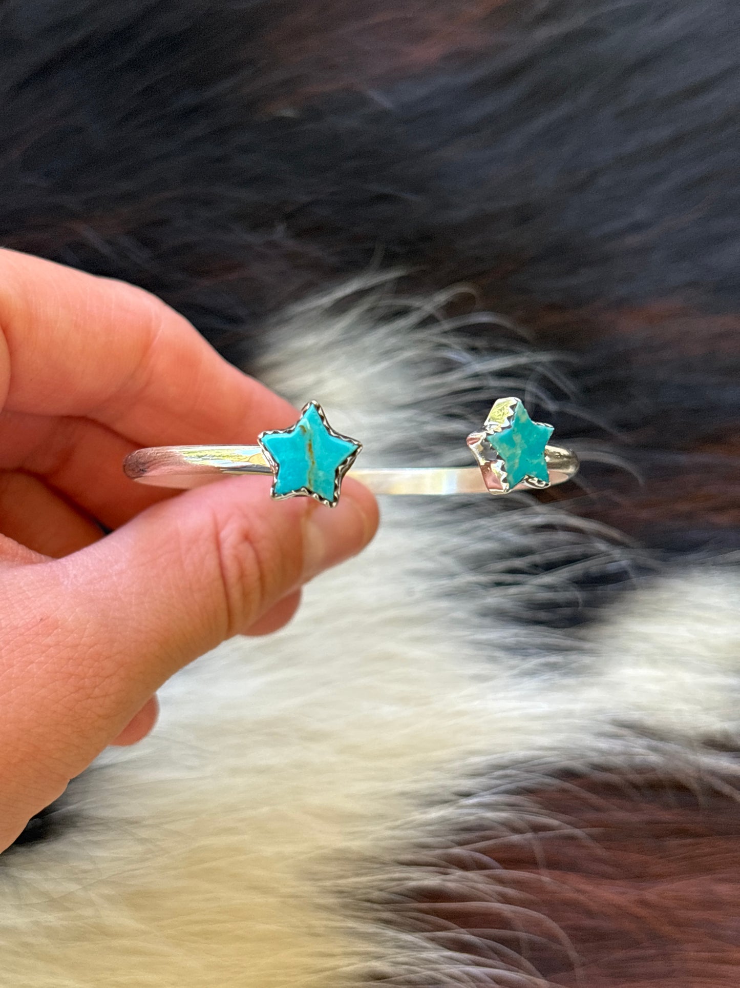 Native American, Handmade, Turquoise & Sterling Silver Star Cuff