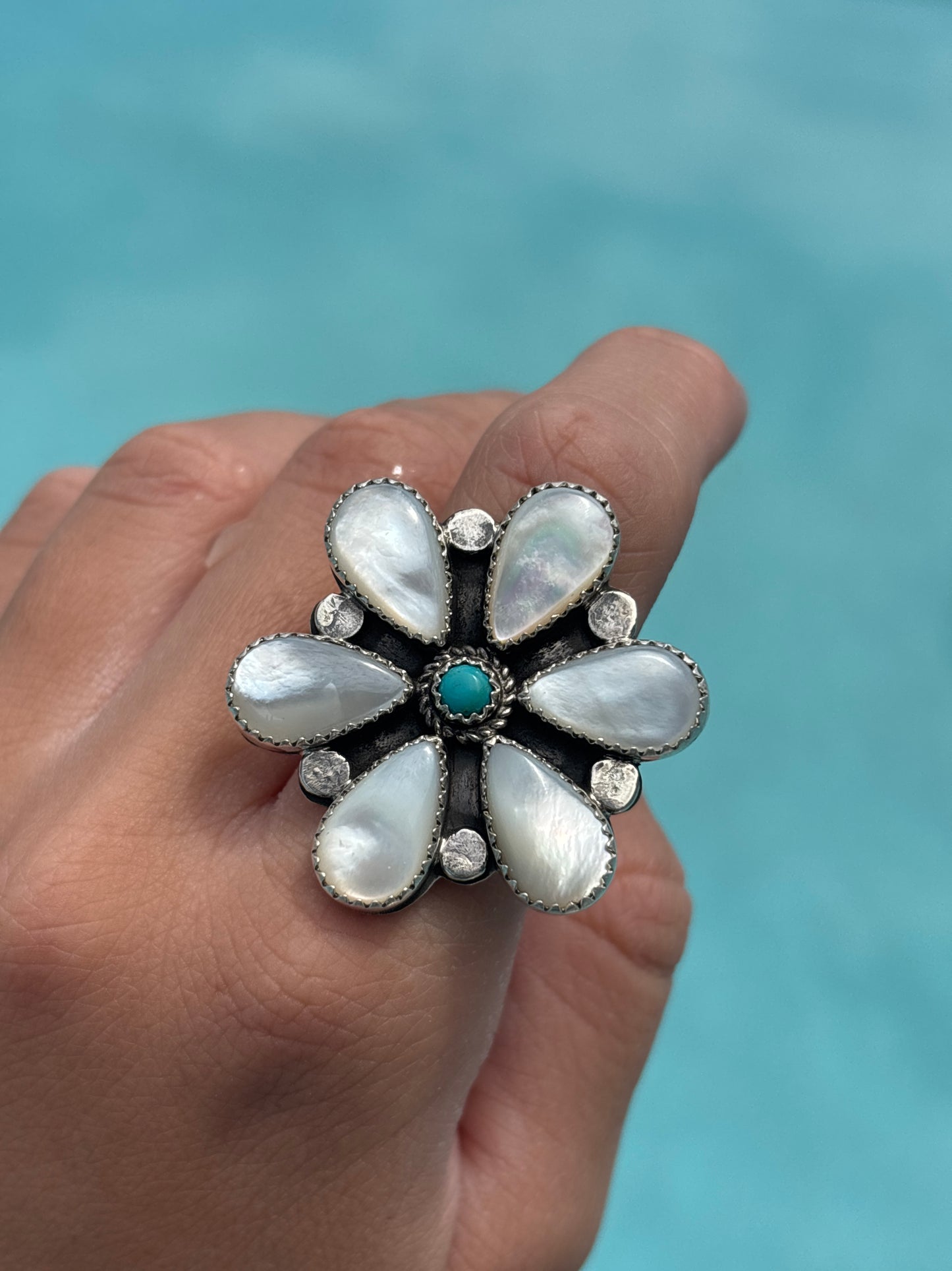 Native American, Hand-Made, M.O.P, Turquoise, & Sterling Silver Ring