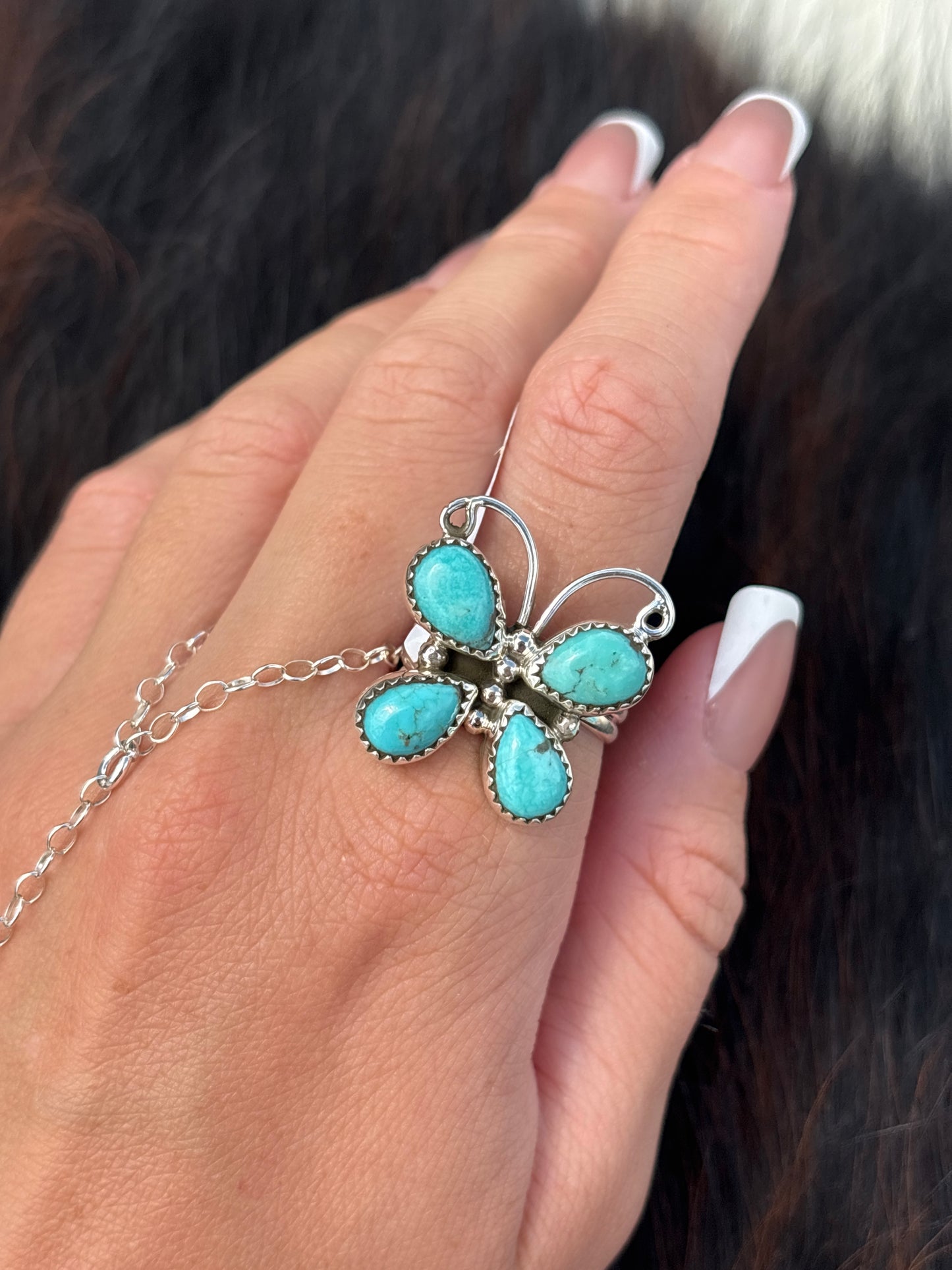 Native American, Hand-Made, Turquoise & Sterling Silver Butterfly Ring