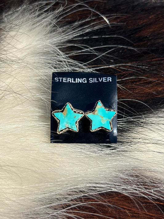 Native Made, Turquoise & Sterling Silver Star Earrings
