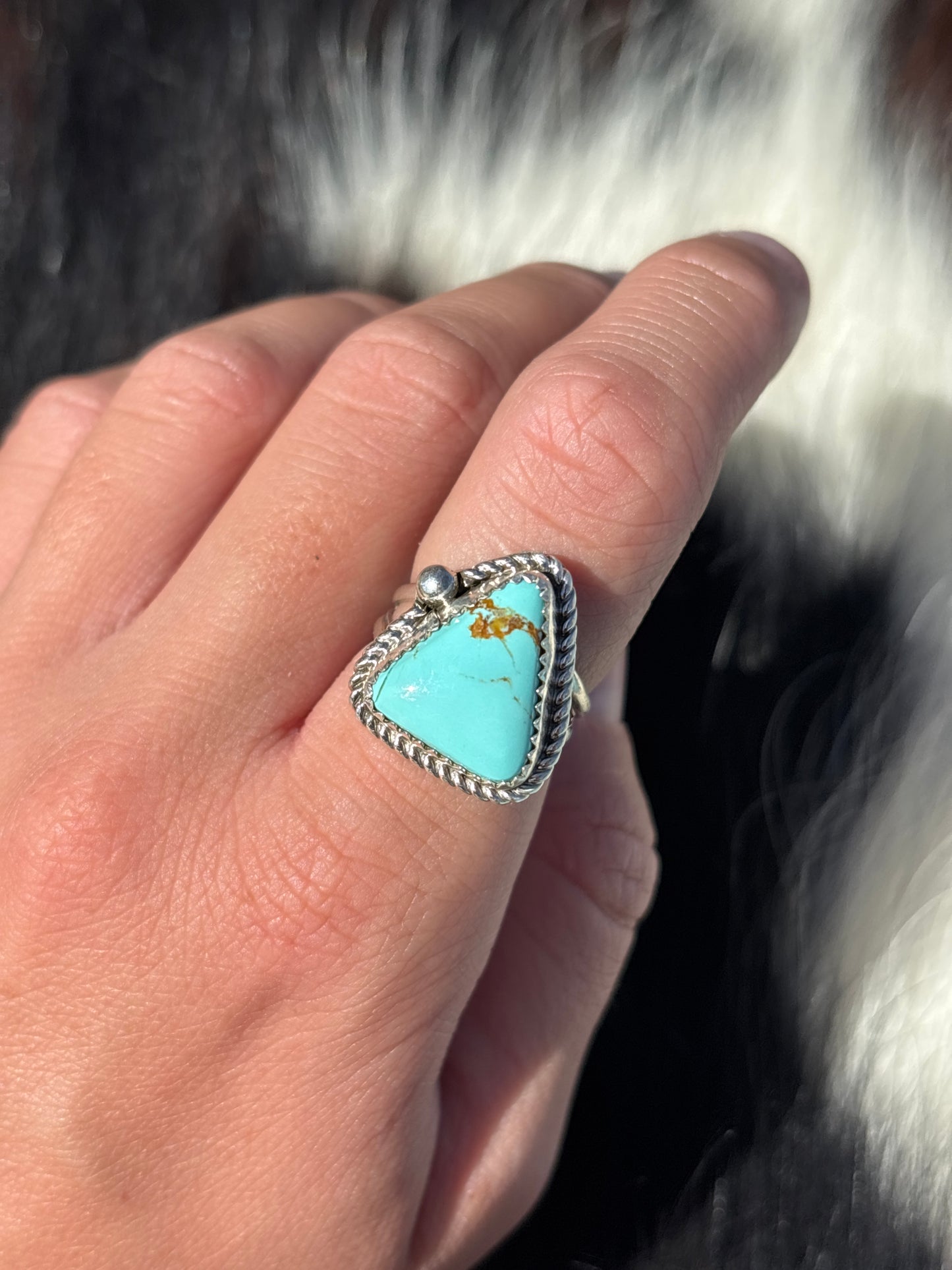 Native American, Hand-Made, Chilean Turquoise & Sterling Silver Ring