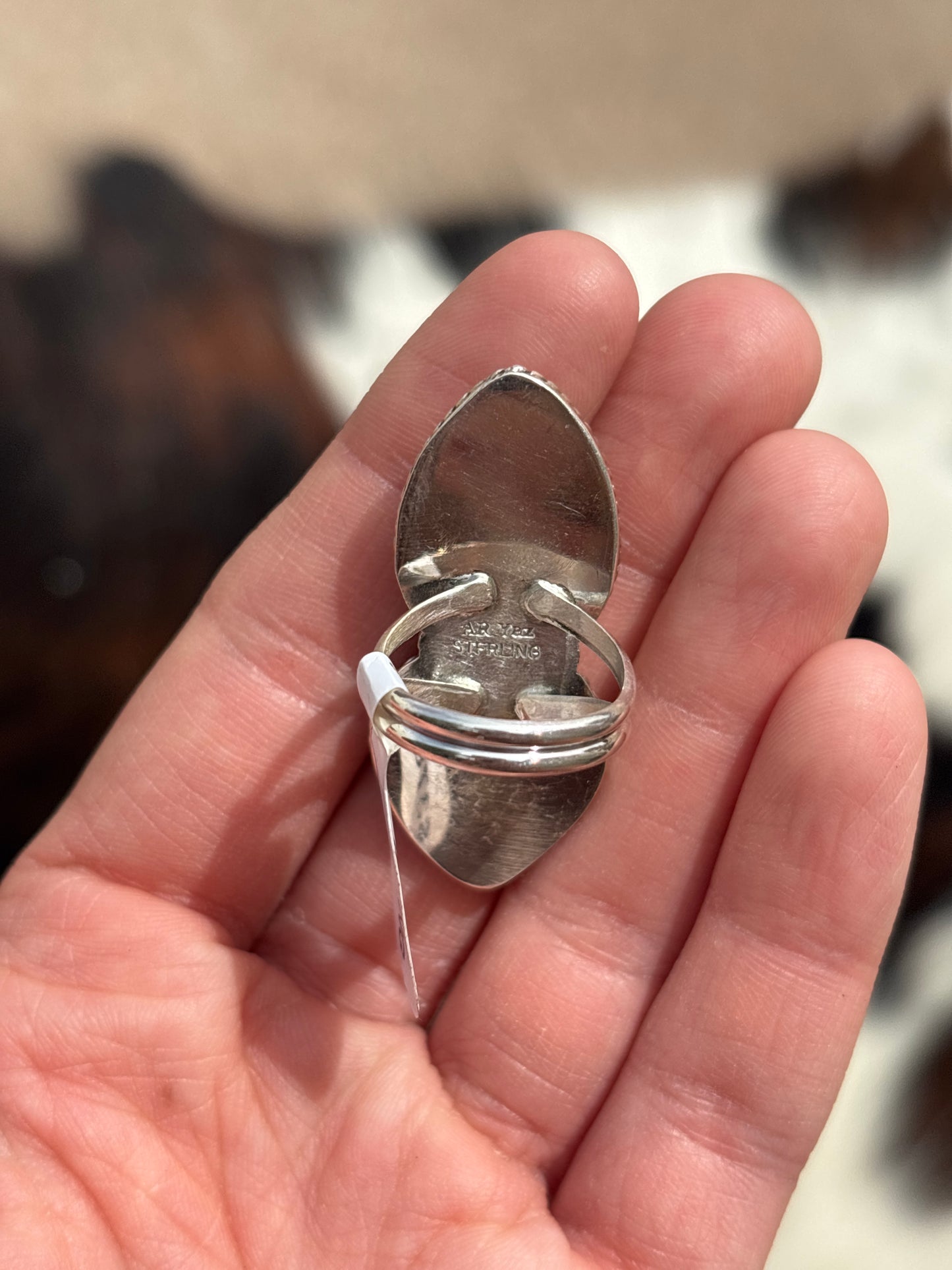 Native American, Hand-Made, Turquoise, Cowrie & Sterling Silver  Ring