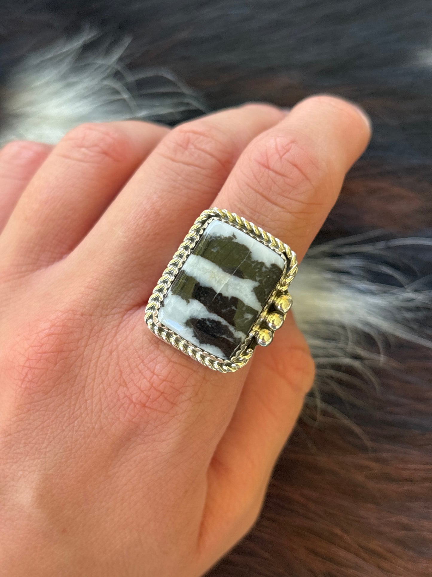 Native American, Hand-Made, Zebra Jasper & Sterling Silver Ring