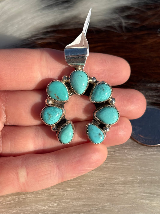 Native American, Hand-Made, Turquoise & Sterling Silver Naja Pendant