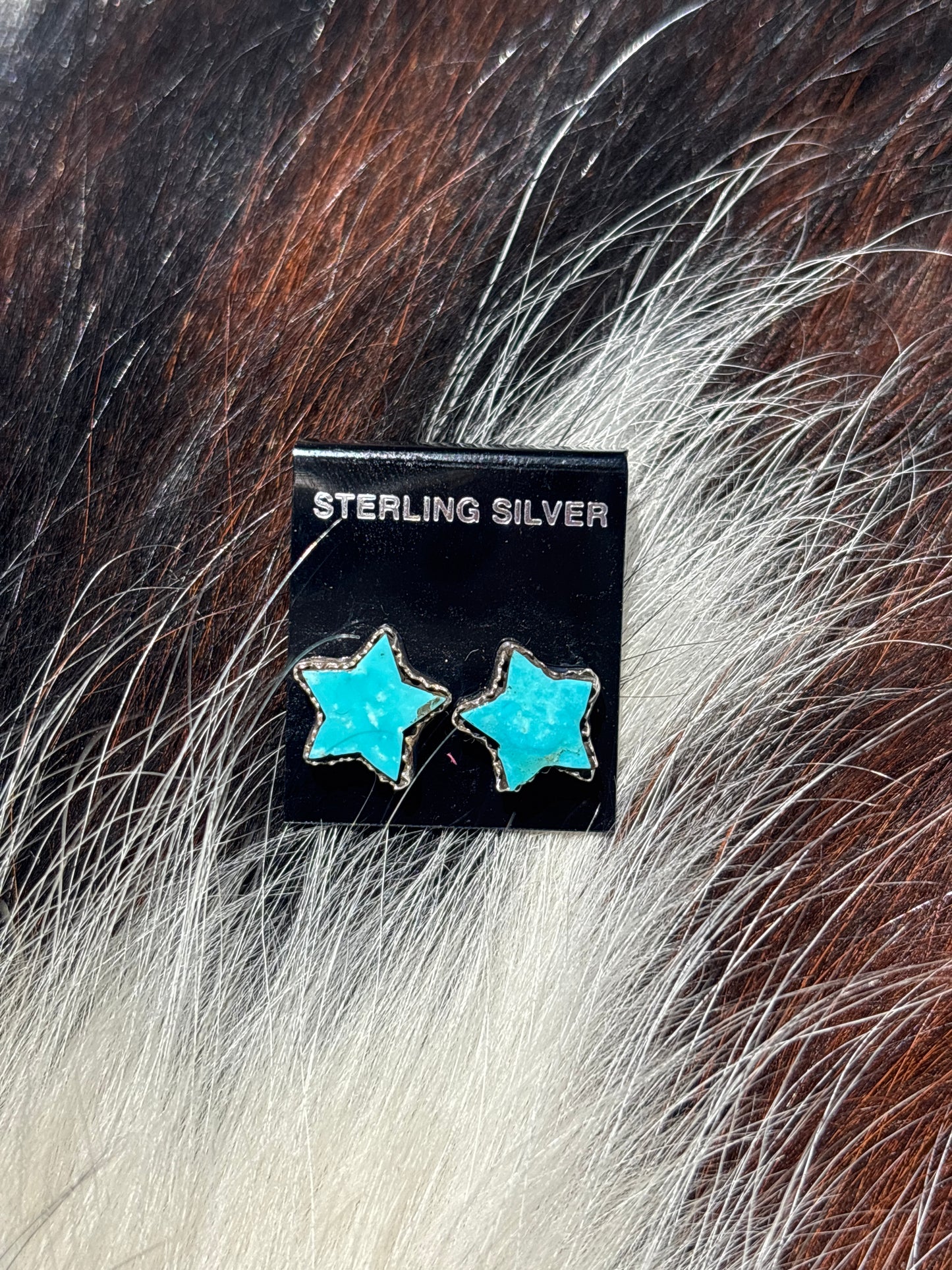 Native Made, Turquoise & Sterling Silver Star Earrings