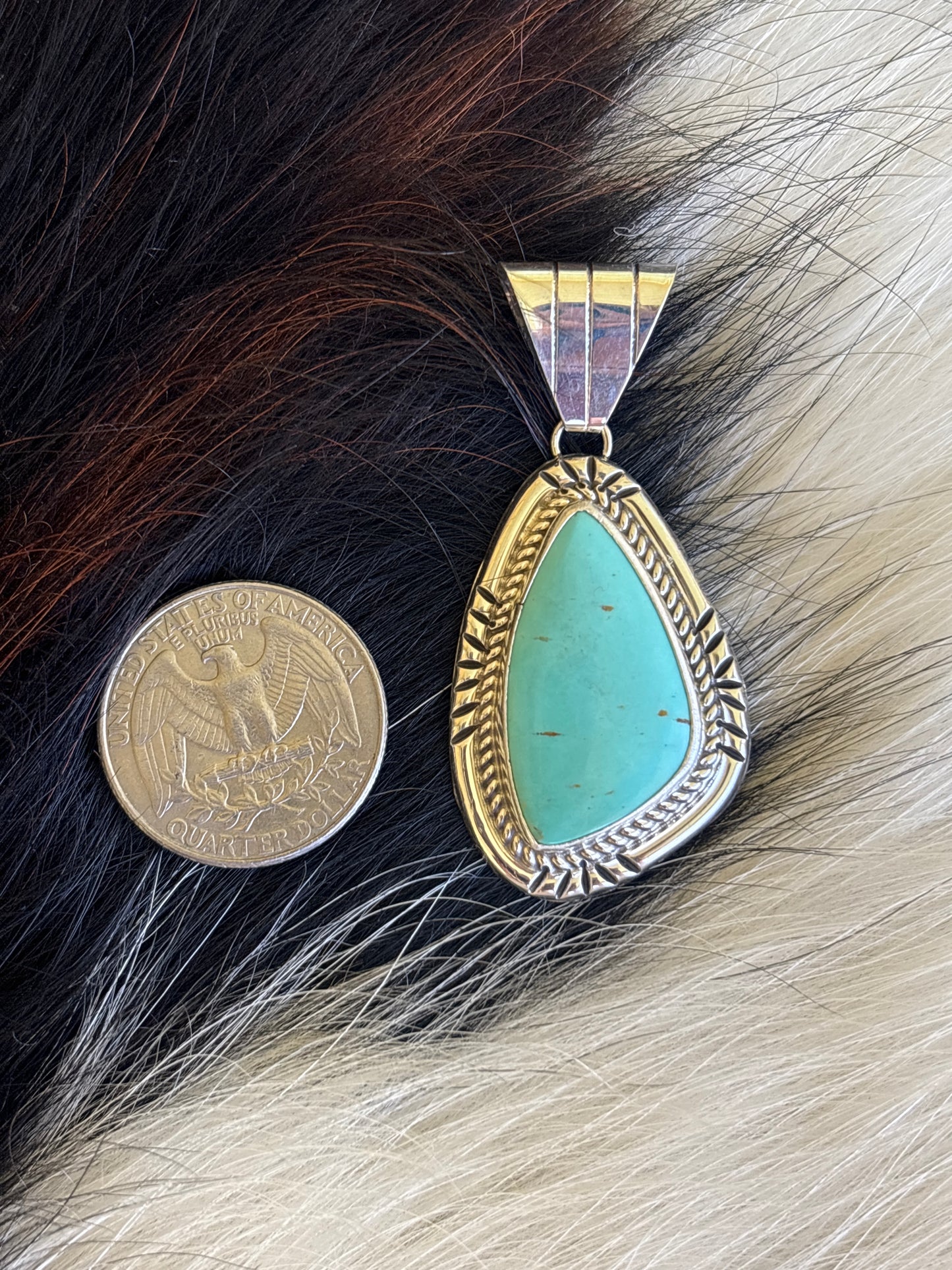 Native American, Hand-Made, Turquoise & Sterling Silver Pendant