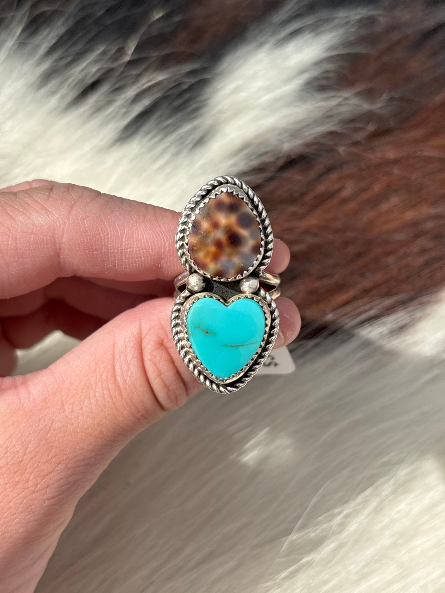 Native American, Hand-Made, Turquoise, Cowrie & Sterling Silver  Ring