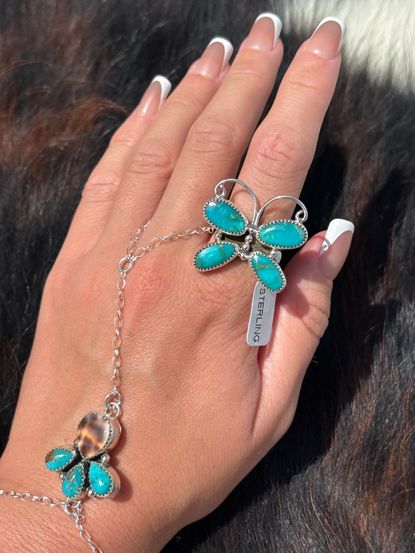 Native American, Hand-Made, Turquoise & Sterling Silver Butterfly Ring