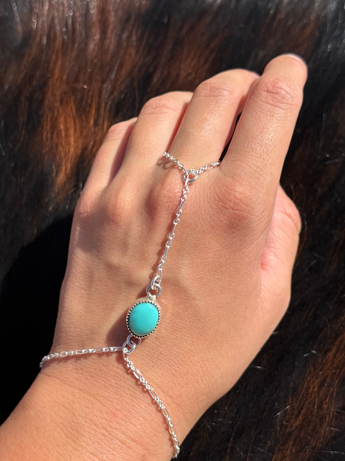 Native American, Handmade, Turquoise & Sterling Silver Hand Chain #1