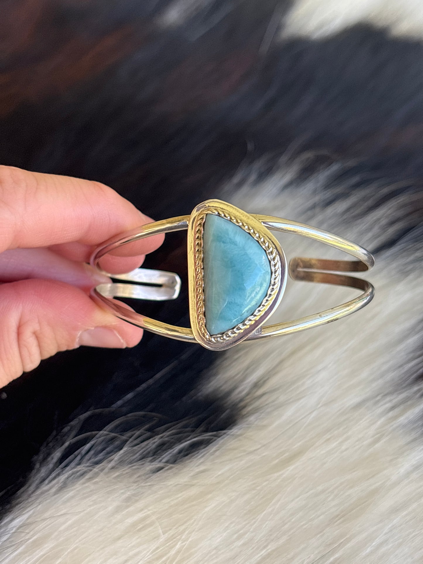 Native American, Handmade, Larimar & Sterling Silver Cuff